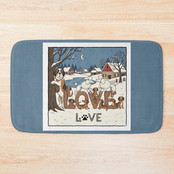Item preview,  Winter Dog Love Scene St Bernard Beagle Poodle - Cozy Snowy Village Night Illustration designed and sold by SammyMorry.