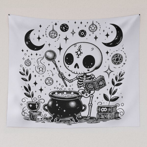 Item preview, Cute Witch Skeleton Brewing a Magic Potion designed and sold by Roberta Calabrese.