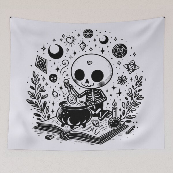Item preview, Cute Witch Skeleton Brewing a Magic Potion designed and sold by Roberta Calabrese.