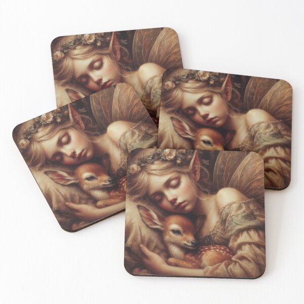 Item preview, Adorable Sleeping Fairy Holding A Baby Deer | Fantasy Fairy Art designed and sold by Nicole-Cherie.