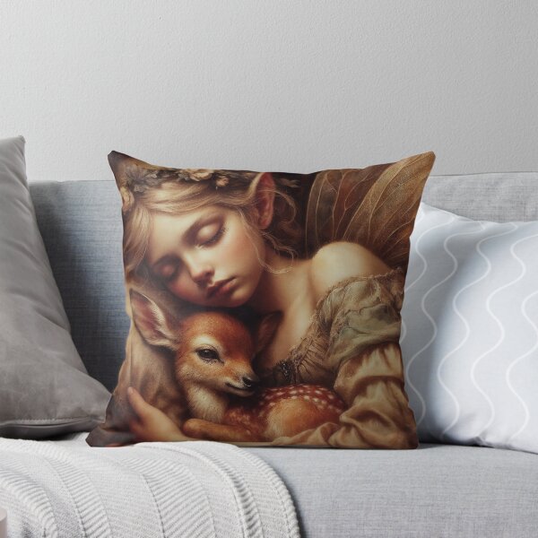 Item preview, Adorable Sleeping Fairy Holding A Baby Deer | Fantasy Fairy Art designed and sold by Nicole-Cherie.