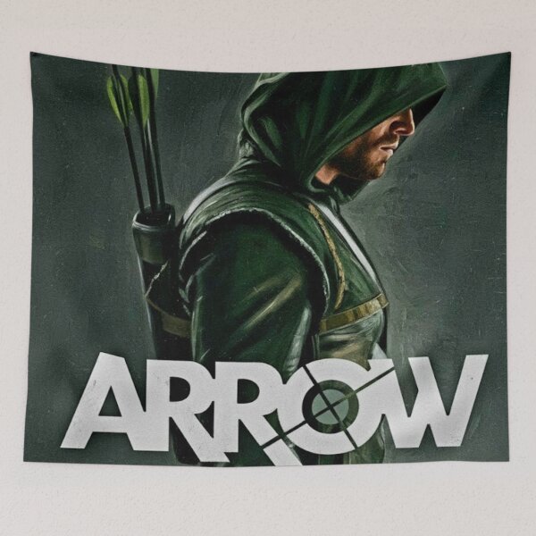 Item preview, Green Hooded Vigilante Archer Art | Emerald Archer Leather Armor Painting | Dark Justice Profile Poster designed and sold by Art's Diner.