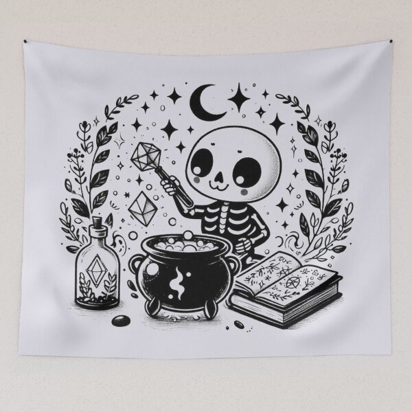 Item preview, Cute Witch Skeleton Brewing a Magic Potion designed and sold by Roberta Calabrese.