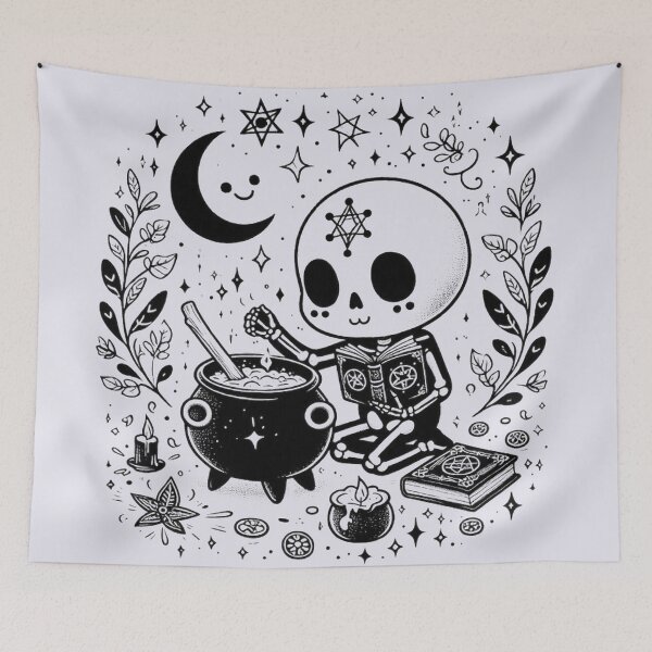 Item preview, Cute Witch Skeleton Brewing a Magic Potion designed and sold by Roberta Calabrese.