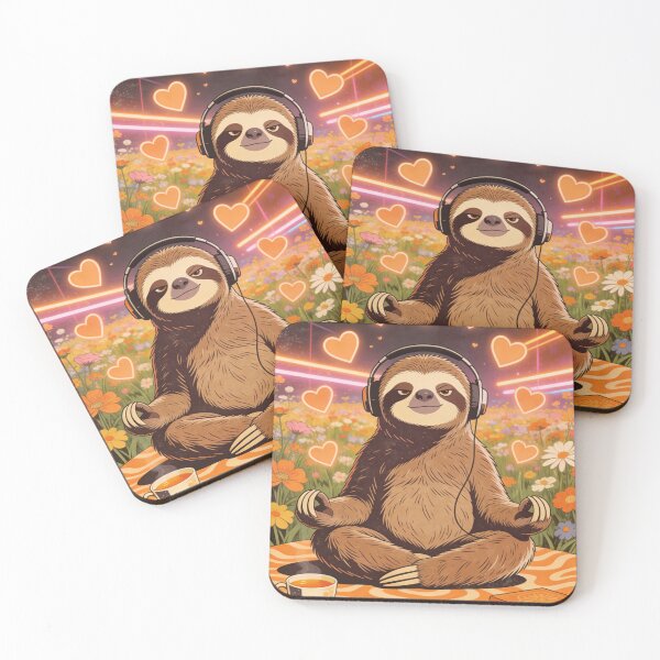 Item preview, Chill Sloth Meditation Art | Retro 70s Aesthetic Lo-fi Yoga Zen designed and sold by Cherrydora.