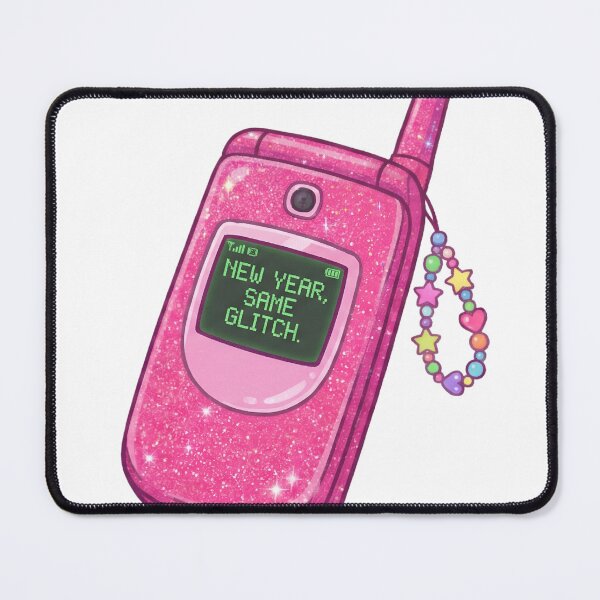 Item preview, Y2K Retro Pink Flip Phone "New Year Same Glitch" Funny Aesthetic designed and sold by StickyGuys.