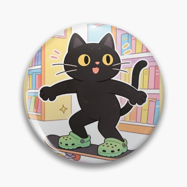 Item preview, Black Cat Skater in Green Clogs: Cute Vintage Cartoon Library Vibe designed and sold by Cherrydora.