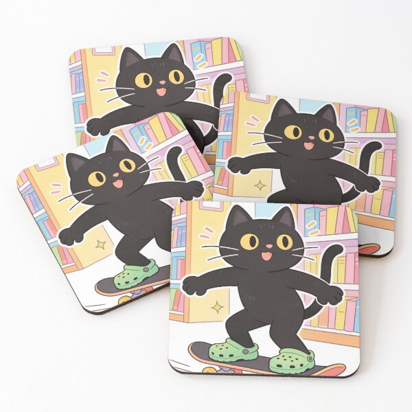 Item preview, Black Cat Skater in Green Clogs: Cute Vintage Cartoon Library Vibe designed and sold by Cherrydora.