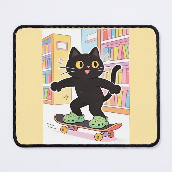 Item preview, Black Cat Skater in Green Clogs: Cute Vintage Cartoon Library Vibe designed and sold by Cherrydora.