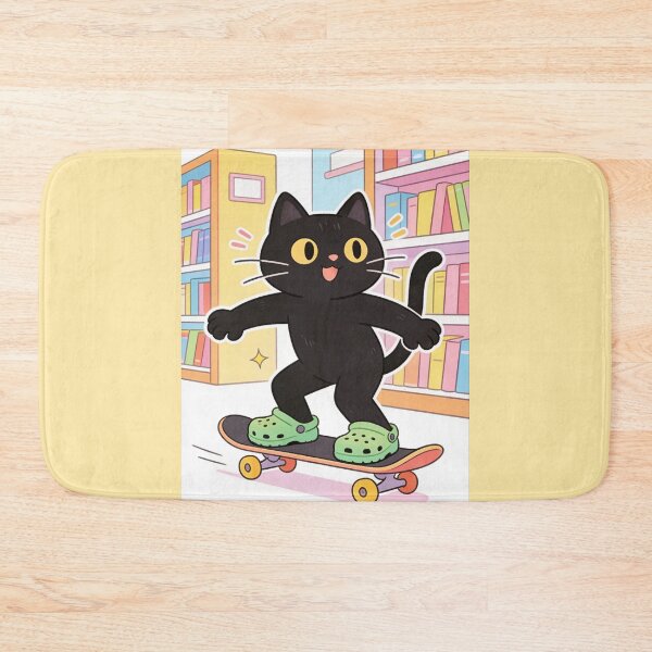 Item preview, Black Cat Skater in Green Clogs: Cute Vintage Cartoon Library Vibe designed and sold by Cherrydora.