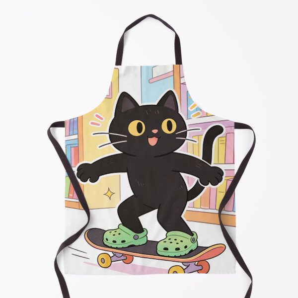 Item preview, Black Cat Skater in Green Clogs: Cute Vintage Cartoon Library Vibe designed and sold by Cherrydora.