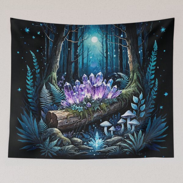 Item preview, Mystical Night Forest with Glowing Purple Crystals designed and sold by IdeaSmith.