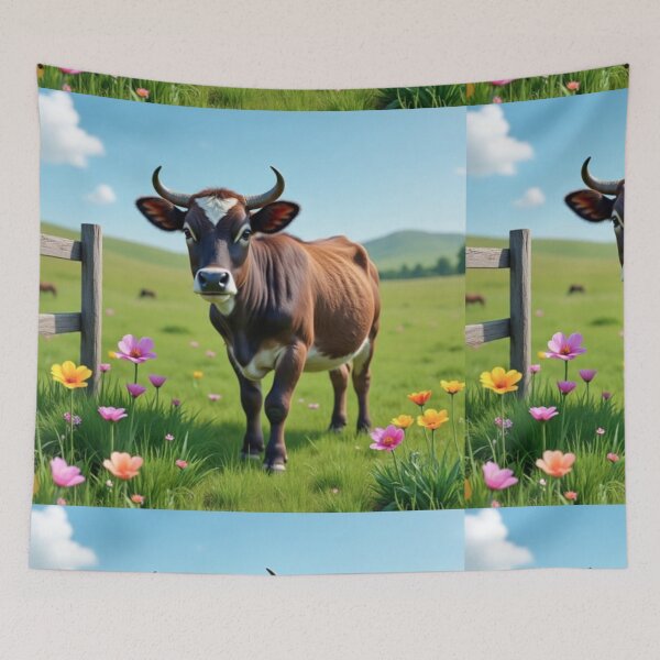 Item preview, Pastoral Cow in Meadow – Artistic Illustration designed and sold by TreatLLC.