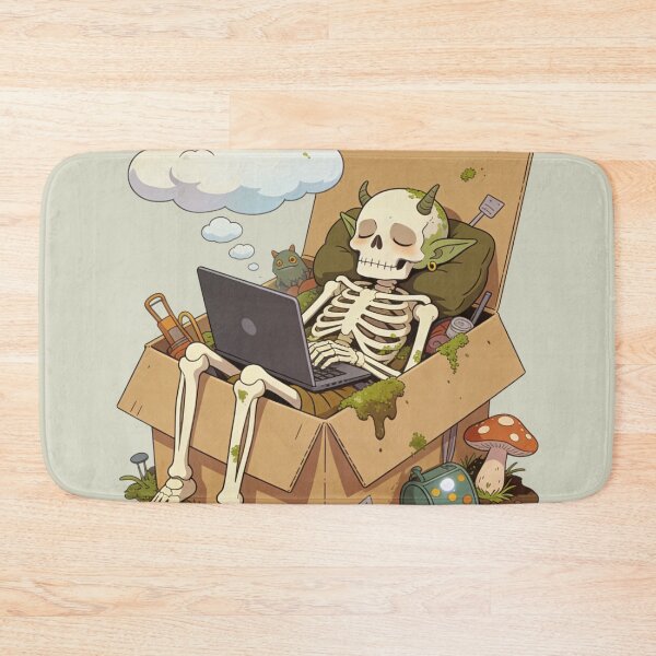 Item preview, Cozy Goblin Skeleton Working on Laptop | Digital Nomad in a Cardboard Box | Cottagecore WFH designed and sold by Cherrydora.