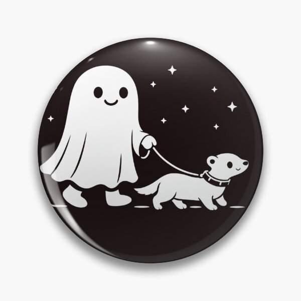 Item preview, Cute Ghost Walking a Dog at Night – Funny Minimal Halloween Illustration designed and sold by Next Level Prints.