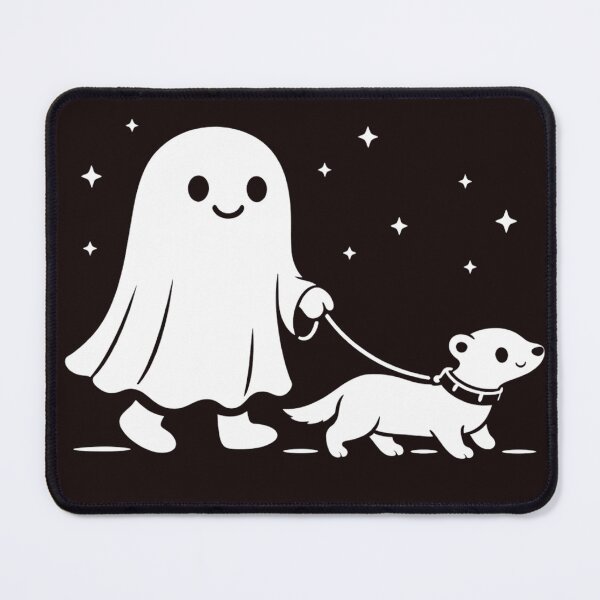 Item preview, Cute Ghost Walking a Dog at Night – Funny Minimal Halloween Illustration designed and sold by Next Level Prints.