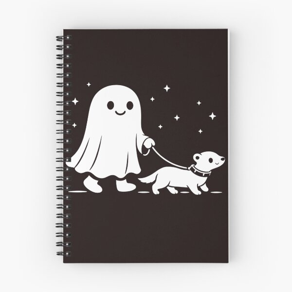 Item preview, Cute Ghost Walking a Dog at Night – Funny Minimal Halloween Illustration designed and sold by Next Level Prints.