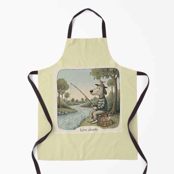 Item preview, Live Slowly Fishing Dog Illustration - Peaceful Nature Scene with Vintage Style Art designed and sold by SammyMorry.