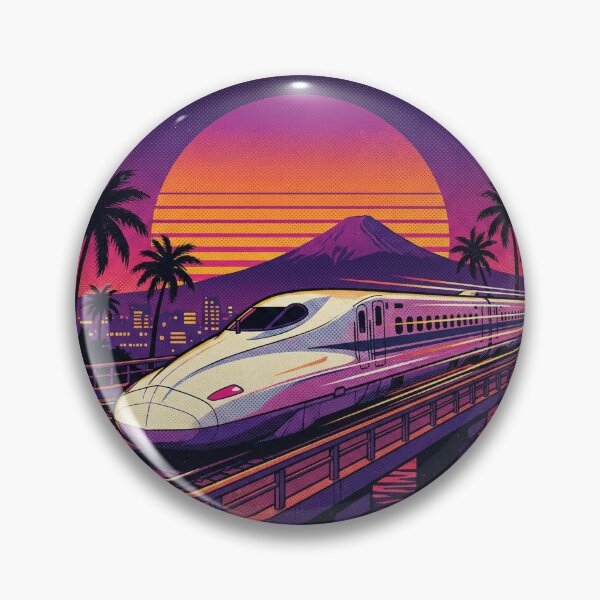 Item preview, Retro Shinkansen Bullet Train Sunset - 80s City Pop Sticker designed and sold by DigitalVibes Art, CreatorSpace, PixelMood. By AngryFish.Art..