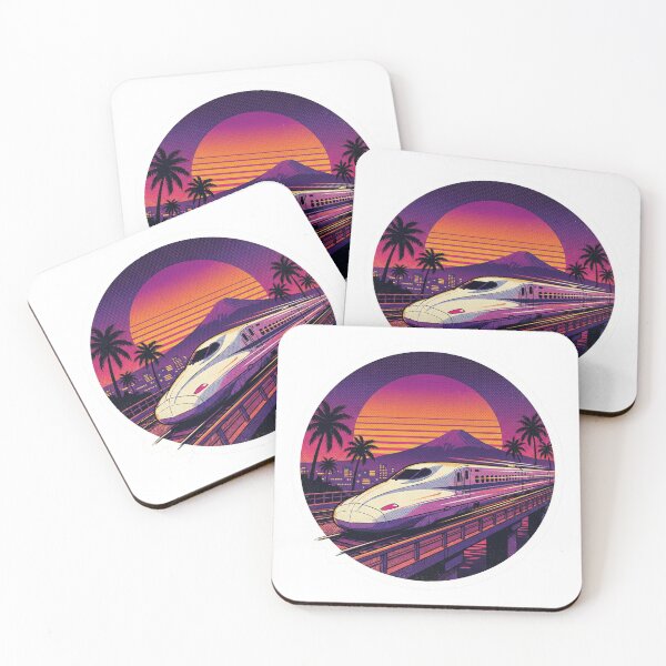 Item preview, Retro Shinkansen Bullet Train Sunset - 80s City Pop Sticker designed and sold by DigitalVibes Art, CreatorSpace, PixelMood. By AngryFish.Art..