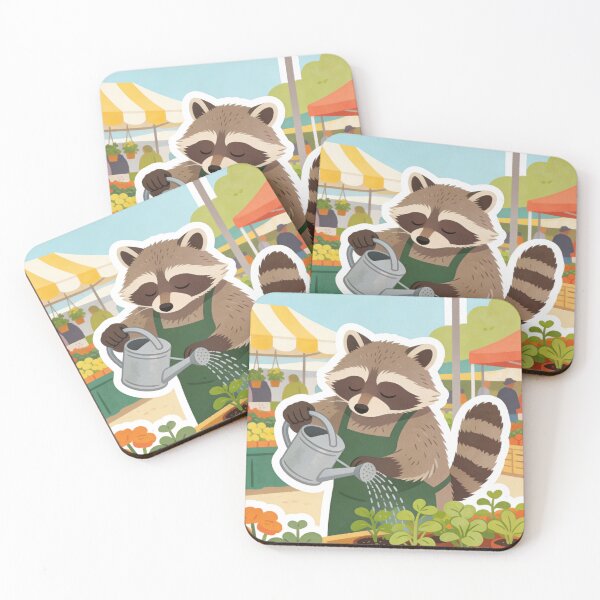 Item preview, Vintage Raccoon Gardener Illustration - Whimsical Farmer's Market Art & Plant Lover Gift designed and sold by Cherrydora.