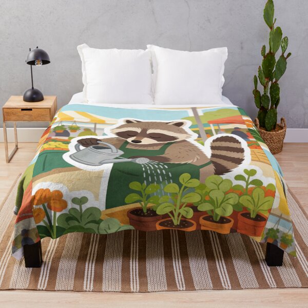 Item preview, Vintage Raccoon Gardener Illustration - Whimsical Farmer's Market Art & Plant Lover Gift designed and sold by Cherrydora.