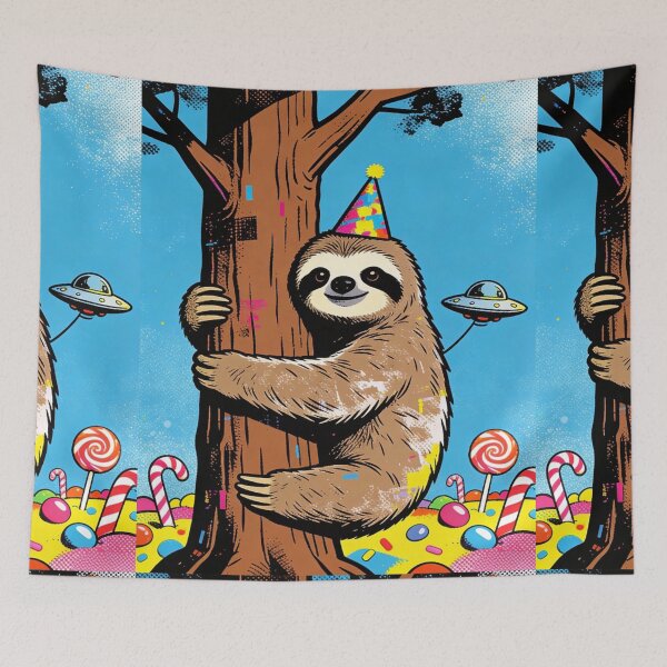 Item preview, Neon Pop Art Sloth Party Design with UFO and Candy | Retro Halftone Birthday Vibe designed and sold by Cherrydora.