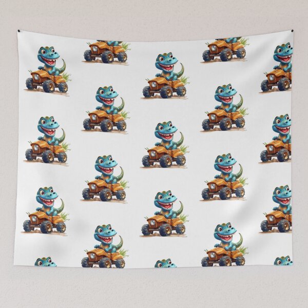 Item preview, Blue Baby Dinosaur Riding Orange Toy Tractor designed and sold by LunaPixelStudio.