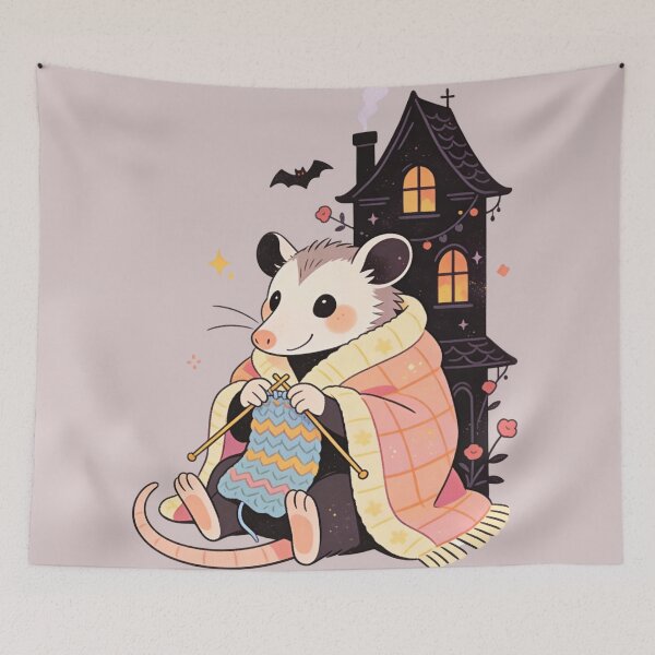 Item preview, Whimsical Opossum Knitting Club – Cozy Goth Autumn Aesthetic Crafter Gift designed and sold by Cherrydora.