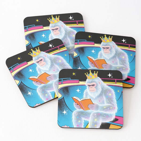 Item preview, Galactic Yeti King Reading on a Skateboard | Retro 90s Neon Vaporwave Aesthetic designed and sold by Cherrydora.