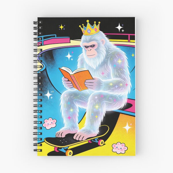 Item preview, Galactic Yeti King Reading on a Skateboard | Retro 90s Neon Vaporwave Aesthetic designed and sold by Cherrydora.