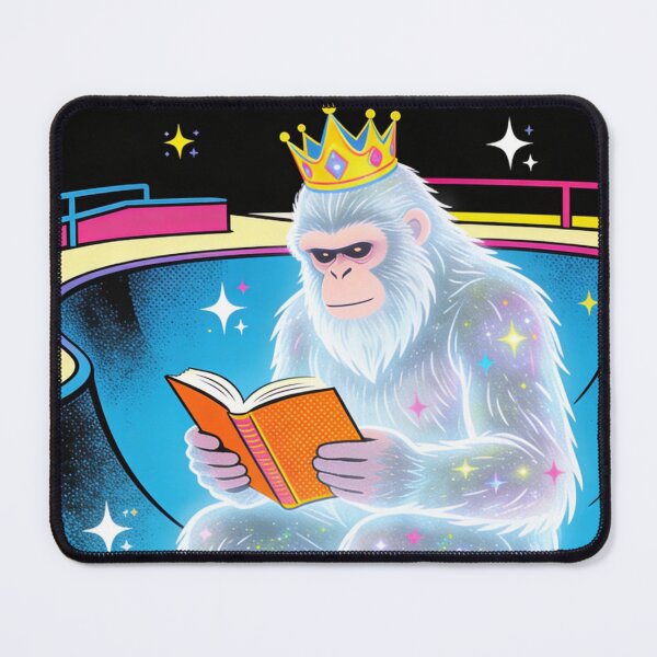 Item preview, Galactic Yeti King Reading on a Skateboard | Retro 90s Neon Vaporwave Aesthetic designed and sold by Cherrydora.
