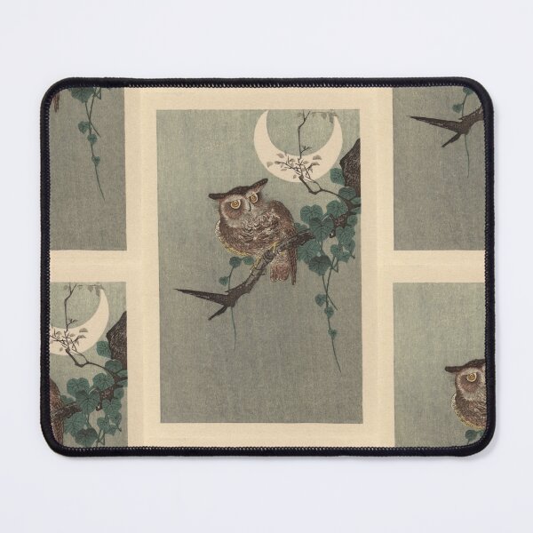 Item preview, Owl Perched on a Branch and Crescent Moon by Ohara Koson : Nocturne Japanese Poster designed and sold by artofuniverse.