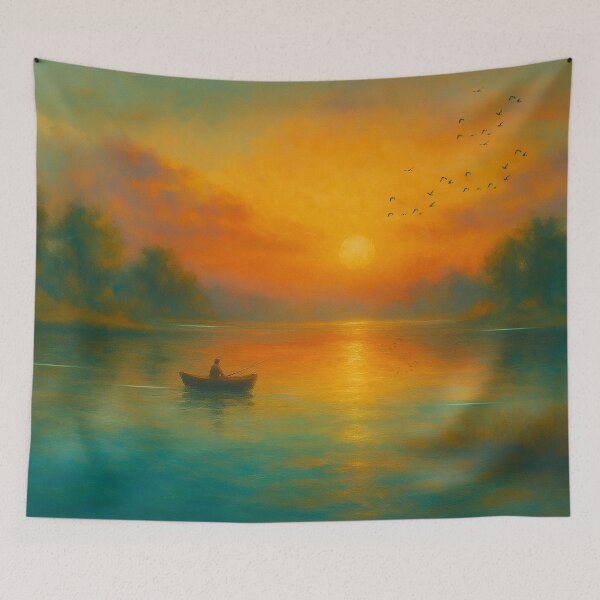 Item preview, Sunset Solitude - Fisherman in Golden Reflection designed and sold by Joey Santiago.