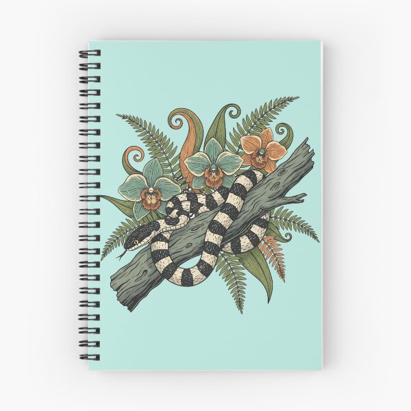 Item preview, Banded Krait With Orchids And Fiddlehead Ferns Vintage Tropical Illustration designed and sold by BirdsnStuff.