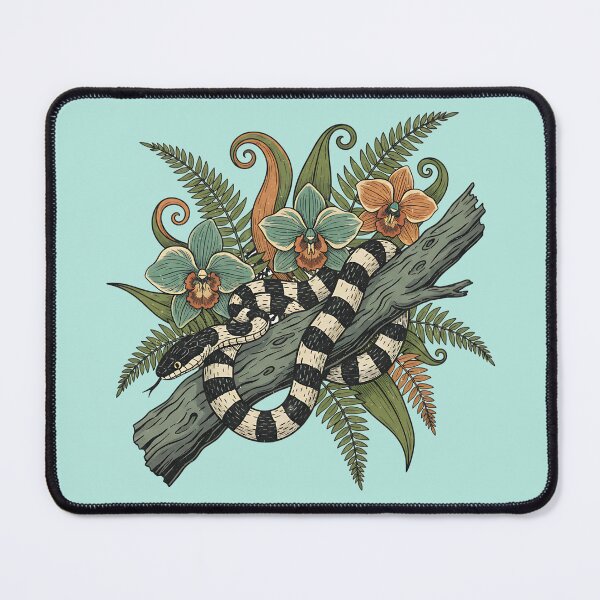 Item preview, Banded Krait With Orchids And Fiddlehead Ferns Vintage Tropical Illustration designed and sold by BirdsnStuff.