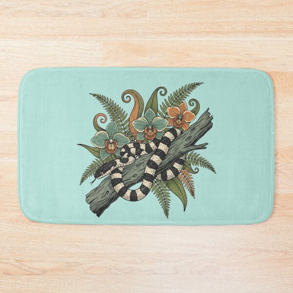 Item preview, Banded Krait With Orchids And Fiddlehead Ferns Vintage Tropical Illustration designed and sold by BirdsnStuff.