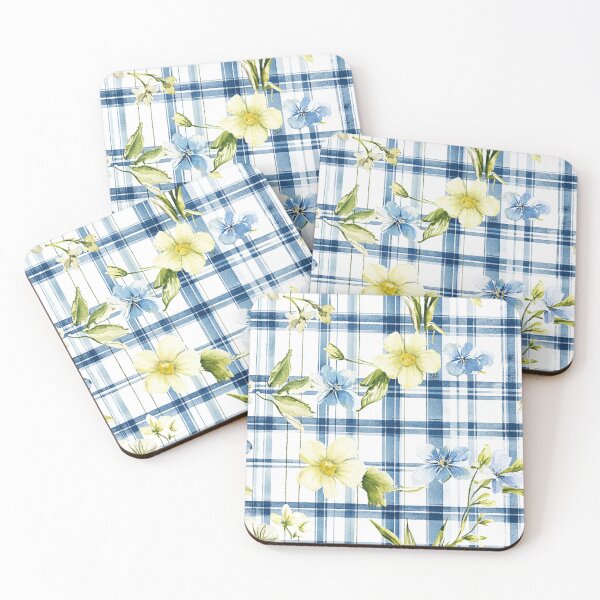 Item preview, Yellow Blue Spring Flowers Watercolor Plaid Easter All Over designed and sold by Feeling Artsy.
