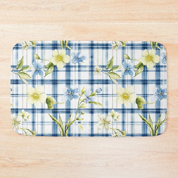Item preview, Yellow Blue Spring Flowers Watercolor Plaid Easter All Over designed and sold by Feeling Artsy.
