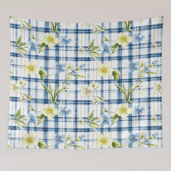 Item preview, Yellow Blue Spring Flowers Watercolor Plaid Easter All Over designed and sold by Feeling Artsy.