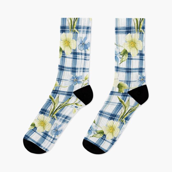 Item preview, Yellow Blue Spring Flowers Watercolor Plaid Easter All Over designed and sold by Feeling Artsy.