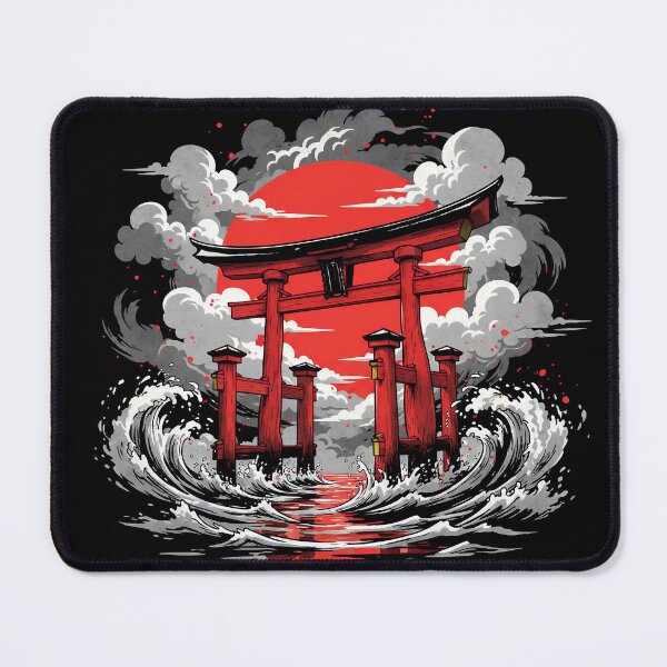 Item preview, Crimson Torii Gate Rising from the Waves – Japanese Mythic Aesthetic Art designed and sold by T7xDesigns.