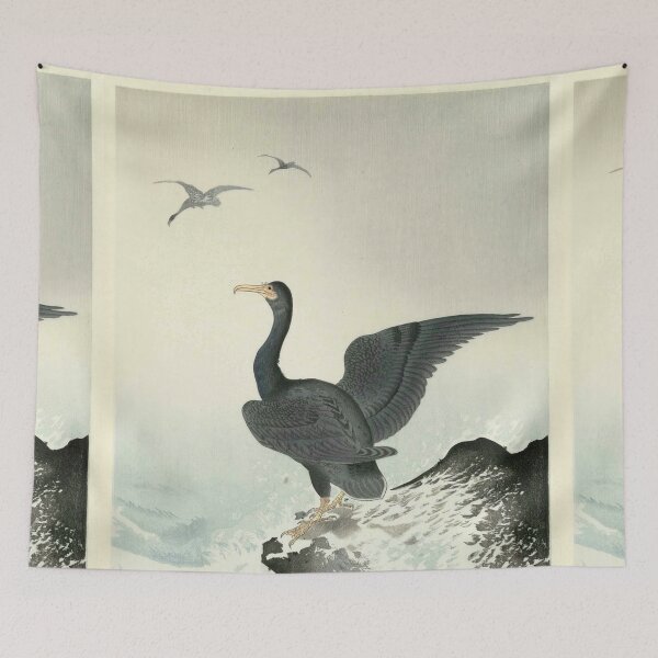 Item preview, Red Faced Cormorant on Rock by Ohara Koson : Coastal Japanese Poster designed and sold by artofuniverse.