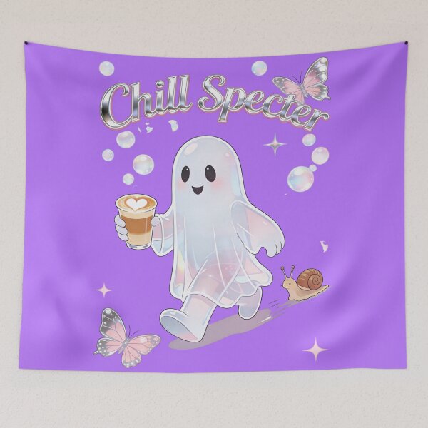 Item preview, Chill Specter Ghost Holographic Aesthetic Coffee Lover Pastel Goth Art designed and sold by Cherrydora.