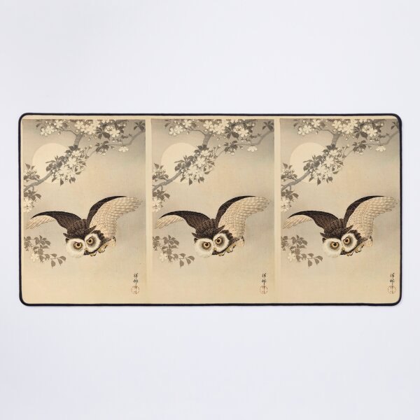 Item preview, Scops Owl Cherry Blossoms and Moon by Ohara Koson : Japanese Poster designed and sold by artofuniverse.