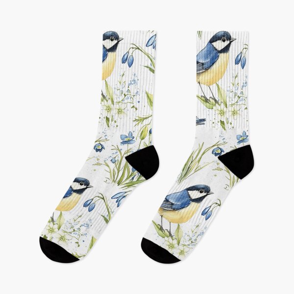 Item preview, Yellow Blue Spring Wild Flowers and Birds Watercolor Easter All Over designed and sold by Feeling Artsy.