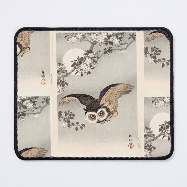 Item preview, Scops Owl Cherry Blossoms and Moon by Ohara Koson : Moonlit Japanese Poster designed and sold by artofuniverse.