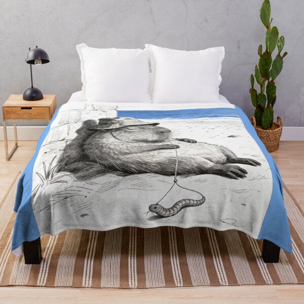 Item preview, Zen Capybara Beach Nap Sketch – Vintage Ink Drawing with Bucket Hat designed and sold by Cherrydora.