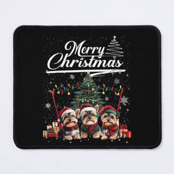 Item preview, Cute Yorkshire Terrier Triplets Merry Christmas Tree Holiday Puppy Dog Lovers designed and sold by EricCotanori.