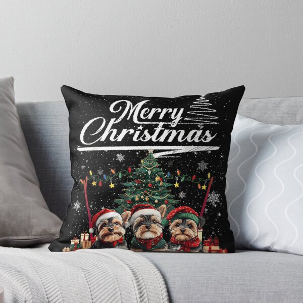 Item preview, Cute Yorkshire Terrier Triplets Merry Christmas Tree Holiday Puppy Dog Lovers designed and sold by EricCotanori.